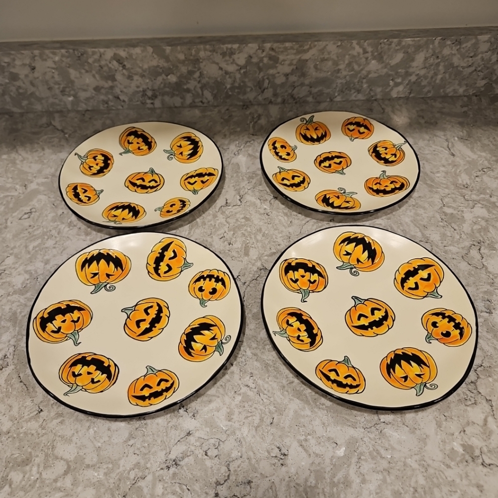 Eli + Ana Orange Pumpkins Salad Plates Set of 4 Halloween New 8.5"
